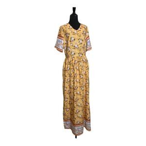 Mislook Yellow Boho Floral Print Split Hem Dress size large